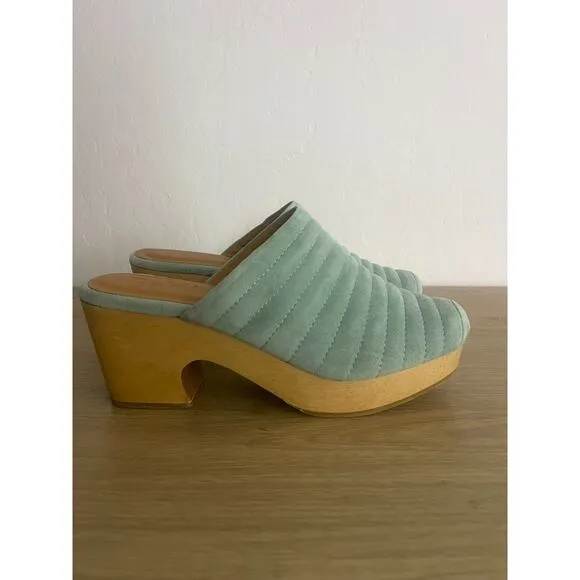Beklina 8 Suede Ribbed Clog Palm Green Wood Platform Mules Slip On Shoes Boho