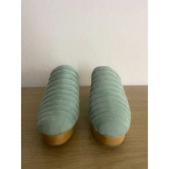 Beklina 8 Suede Ribbed Clog Palm Green Wood Platform Mules Slip On Shoes Boho