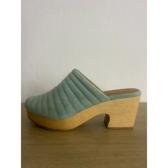 Beklina 8 Suede Ribbed Clog Palm Green Wood Platform Mules Slip On Shoes Boho