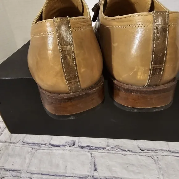 BELLO MOSTRO MEN'S OXFORD TIE-UP ALLIGATOR AND LEATHER SHOES BROWN SIZE 10