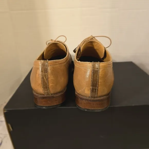 BELLO MOSTRO MEN'S OXFORD TIE-UP ALLIGATOR AND LEATHER SHOES BROWN SIZE 10