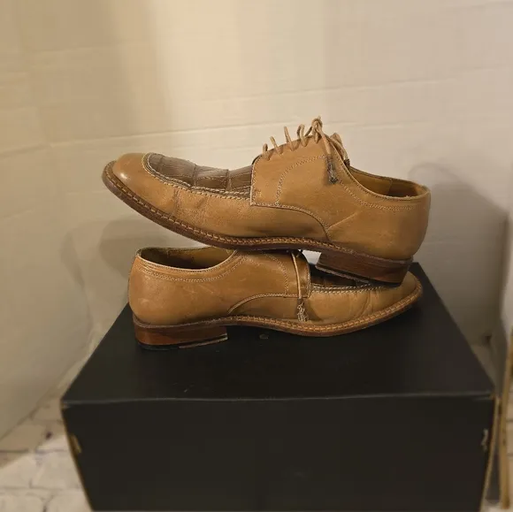 BELLO MOSTRO MEN'S OXFORD TIE-UP ALLIGATOR AND LEATHER SHOES BROWN SIZE 10