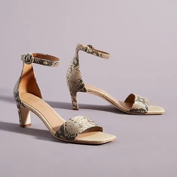 Bernardo Cameron Beige Leather Snake Ankle Straps Sandals Heels Pumps