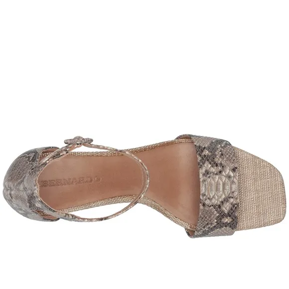 Bernardo Cameron Beige Leather Snake Ankle Straps Sandals Heels Pumps