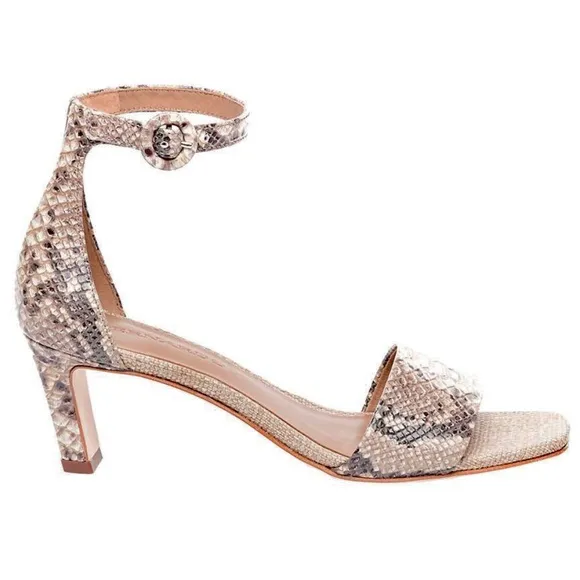Bernardo Cameron Beige Leather Snake Ankle Straps Sandals Heels Pumps