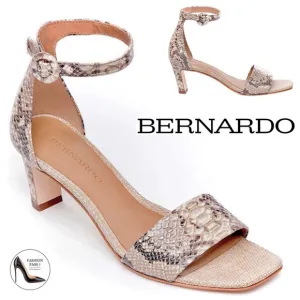 Bernardo Cameron Beige Leather Snake Ankle Straps Sandals Heels Pumps