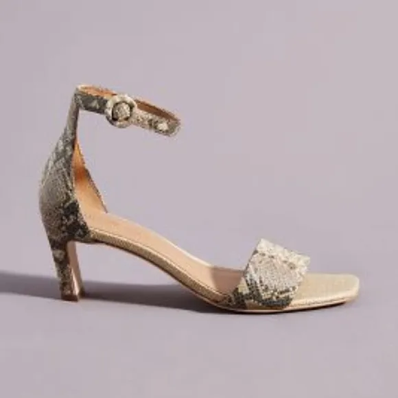 Bernardo Cameron Beige Leather Snake Ankle Straps Sandals Heels Pumps
