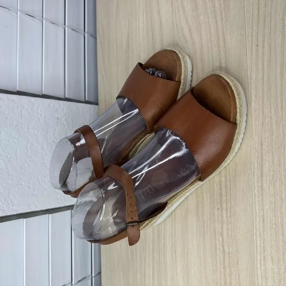 Bertuchi Shoes Womens‎ EU 39 Brown Ankle Strap Espadrille Wedge Boho Sandals