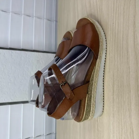 Bertuchi Shoes Womens‎ EU 39 Brown Ankle Strap Espadrille Wedge Boho Sandals