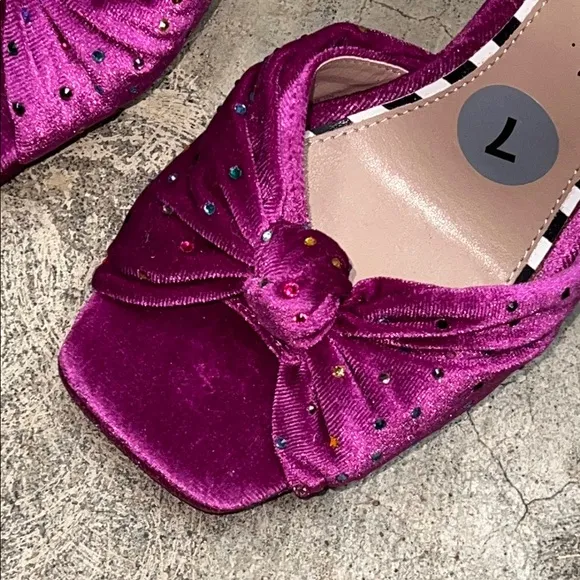 Betsey Johnson Pink Velvet Heels with Artistic Thick Heel