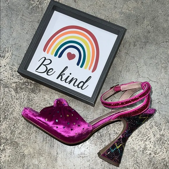 Betsey Johnson Pink Velvet Heels with Artistic Thick Heel
