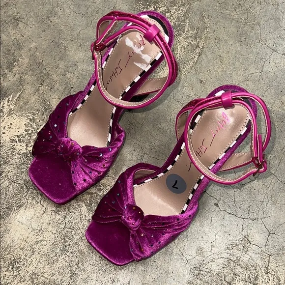 Betsey Johnson Pink Velvet Heels with Artistic Thick Heel