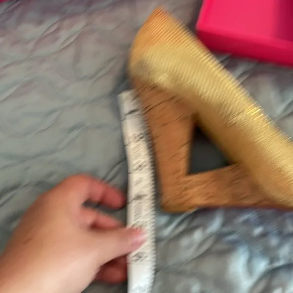 Betsy Johnson, gold cork wedge shoes, size 10 medium