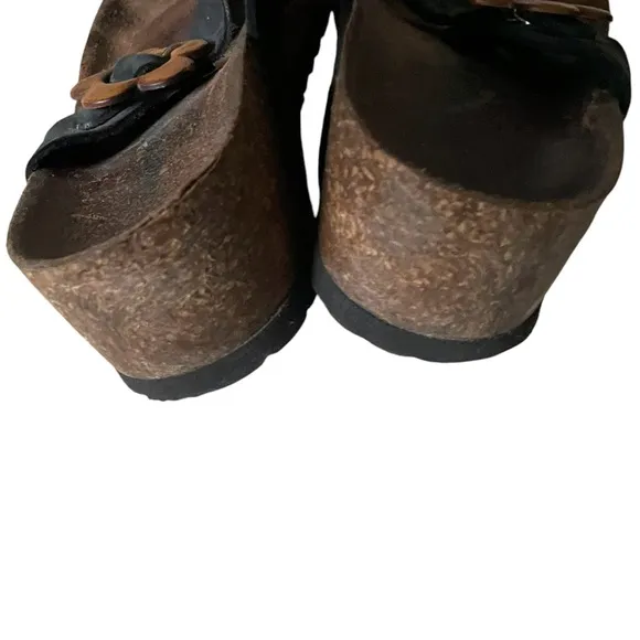 BIONATURA by BOS &amp; CO. Cork Wedge Sandal Shoes Wooden Flower Buckle 37