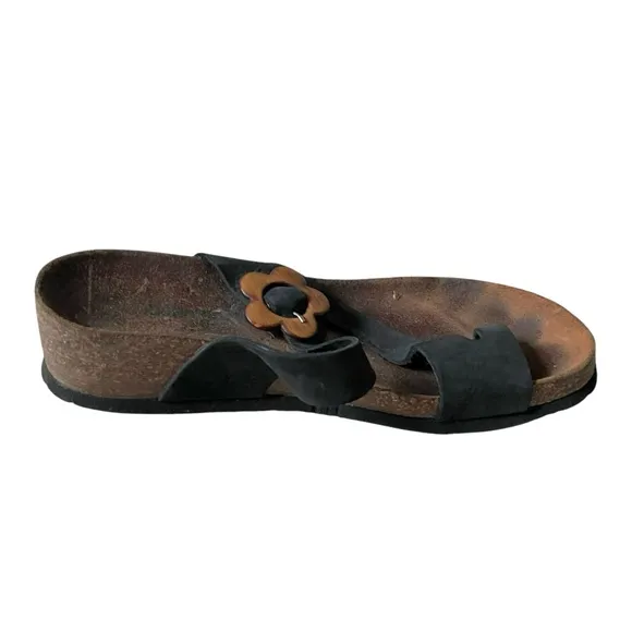 BIONATURA by BOS &amp; CO. Cork Wedge Sandal Shoes Wooden Flower Buckle 37