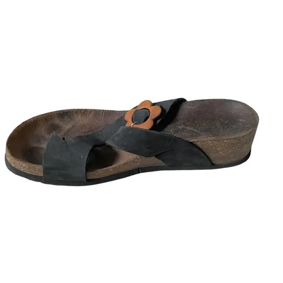 BIONATURA by BOS &amp; CO. Cork Wedge Sandal Shoes Wooden Flower Buckle 37