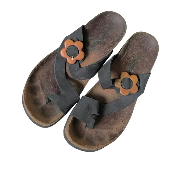 BIONATURA by BOS &amp; CO. Cork Wedge Sandal Shoes Wooden Flower Buckle 37