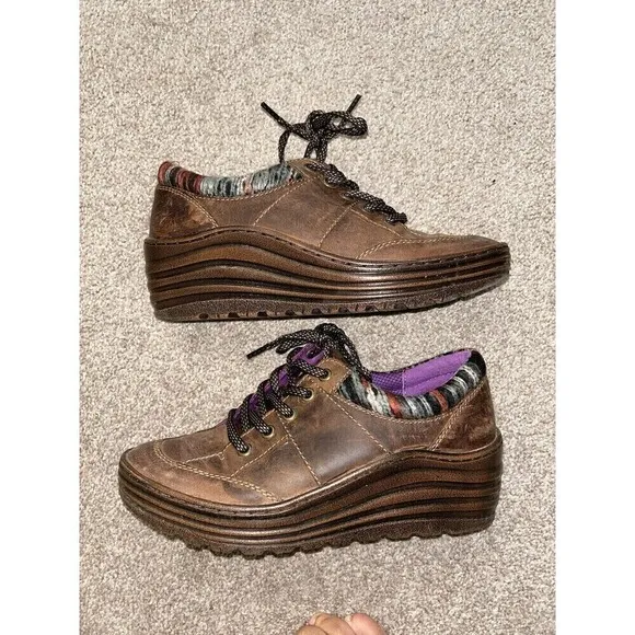 Bionica Womens Gervais Wedge Leather Brown Women Oxford Shoes Sneakers 8M
