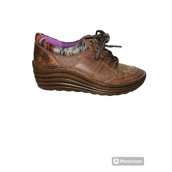 Bionica Womens Gervais Wedge Leather Brown Women Oxford Shoes Sneakers 8M