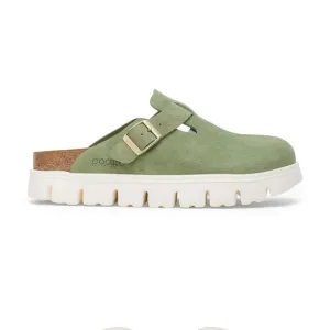 Birkenstock Boston Green Suede Clogs with Buckle