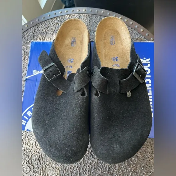 BIRKENSTOCK BOSTON SOFT FOOTBED SUEDE CLOGS SHOES BLACK 44 11