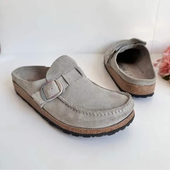 BIRKENSTOCK Buckley Stone Coin Suede Buckle Strap Unisex Mule Clogs