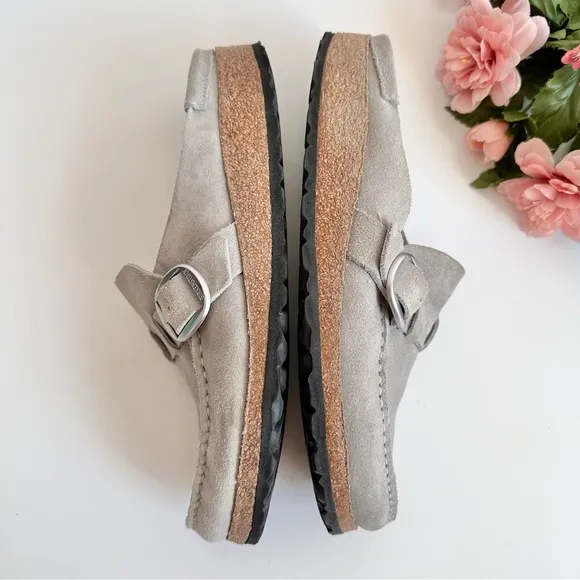 BIRKENSTOCK Buckley Stone Coin Suede Buckle Strap Unisex Mule Clogs