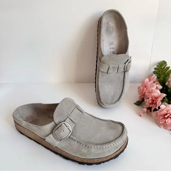 BIRKENSTOCK Buckley Stone Coin Suede Buckle Strap Unisex Mule Clogs