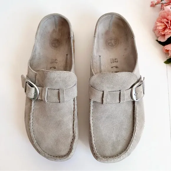 BIRKENSTOCK Buckley Stone Coin Suede Buckle Strap Unisex Mule Clogs
