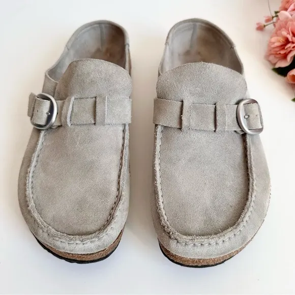 BIRKENSTOCK Buckley Stone Coin Suede Buckle Strap Unisex Mule Clogs