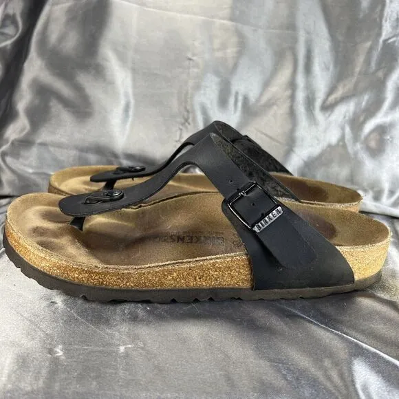 Birkenstock Gizeh Birko Flor Women's 8.5 Thong Sandals Black Slip On Shoes EU 39