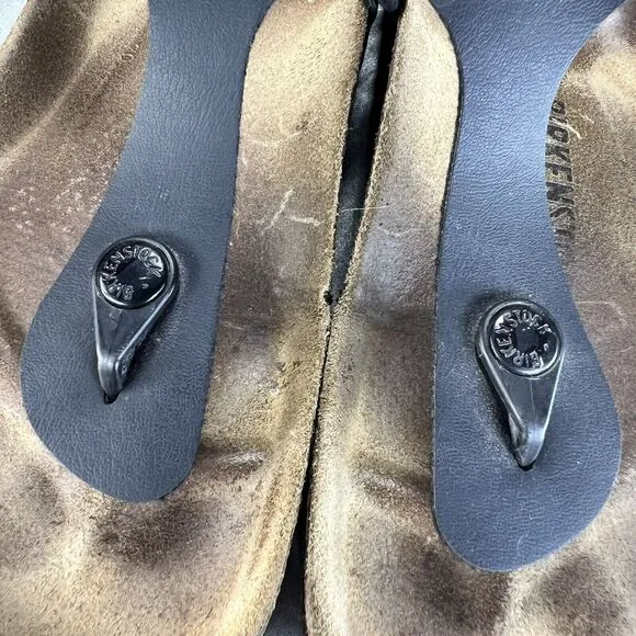 Birkenstock Gizeh Birko Flor Women's 8.5 Thong Sandals Black Slip On Shoes EU 39