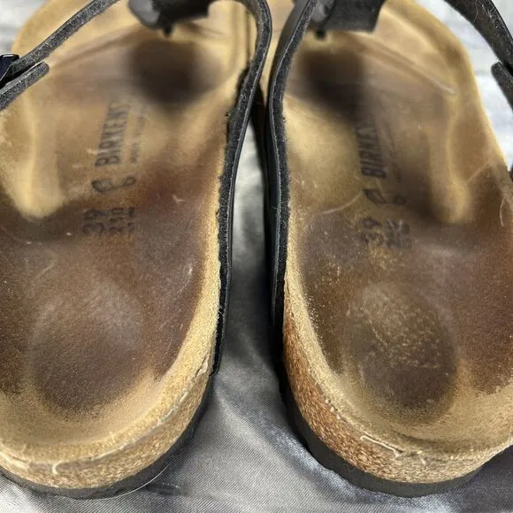 Birkenstock Gizeh Birko Flor Women's 8.5 Thong Sandals Black Slip On Shoes EU 39