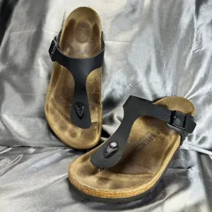Birkenstock Gizeh Birko Flor Women's 8.5 Thong Sandals Black Slip On Shoes EU 39