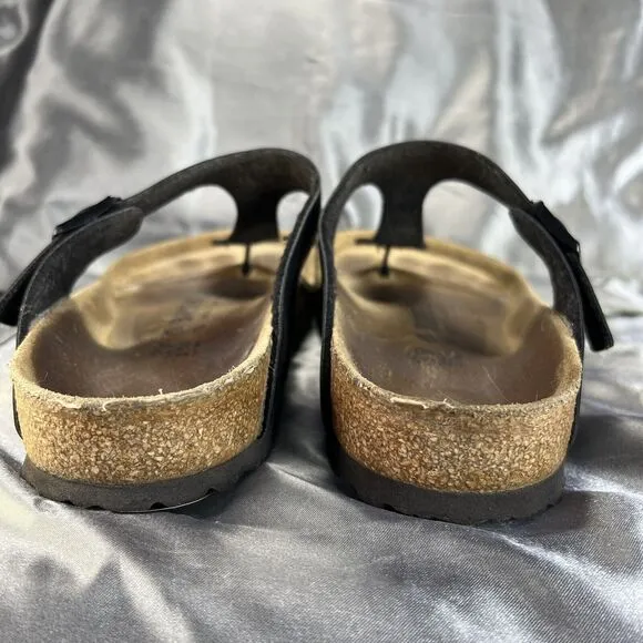Birkenstock Gizeh Birko Flor Women's 8.5 Thong Sandals Black Slip On Shoes EU 39