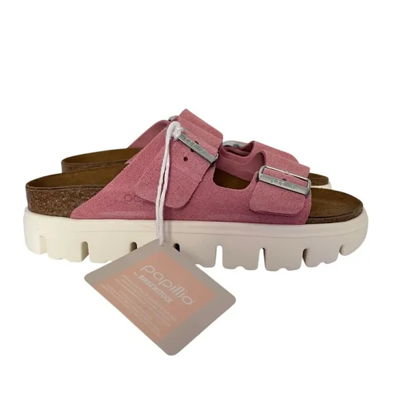 Birkenstock Papillio Arizona Chunky Suede Sandals Candy Pink Size 37 EU NEW