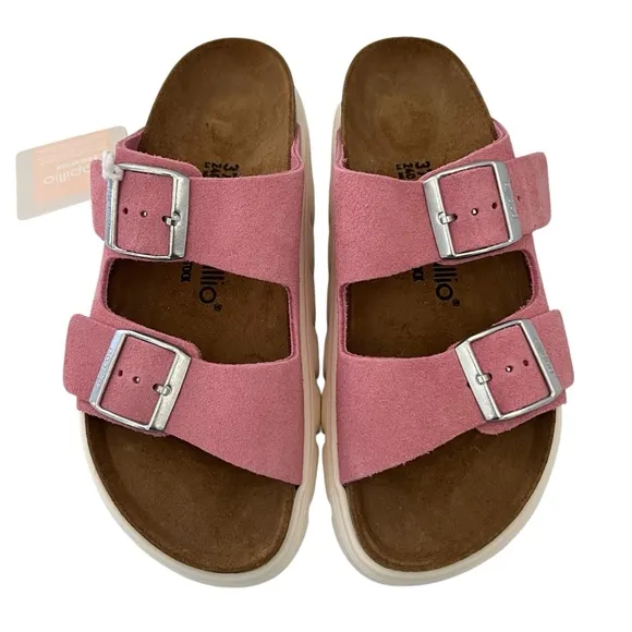 Birkenstock Papillio Arizona Chunky Suede Sandals Candy Pink Size 37 EU NEW