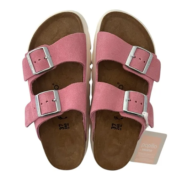 Birkenstock Papillio Arizona Chunky Suede Sandals Candy Pink Size 37 EU NEW
