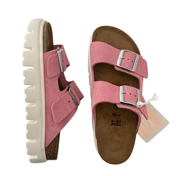 Birkenstock Papillio Arizona Chunky Suede Sandals Candy Pink Size 37 EU NEW