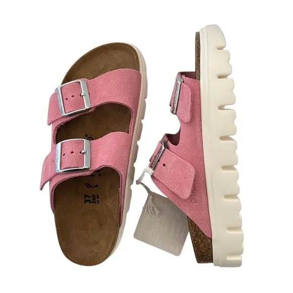 Birkenstock Papillio Arizona Chunky Suede Sandals Candy Pink Size 37 EU NEW