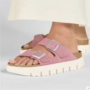 Birkenstock Papillio Arizona Chunky Suede Sandals Candy Pink Size 37 EU NEW