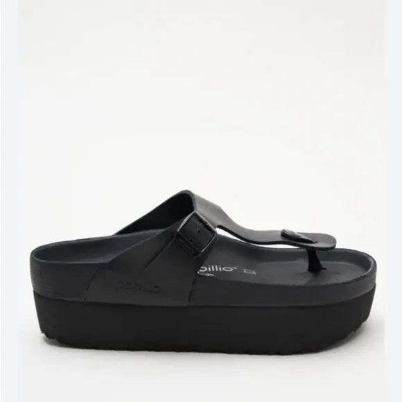Birkenstock Papillio Gizeh Flex Black Leather Platform Sandals Size 9 NWT
