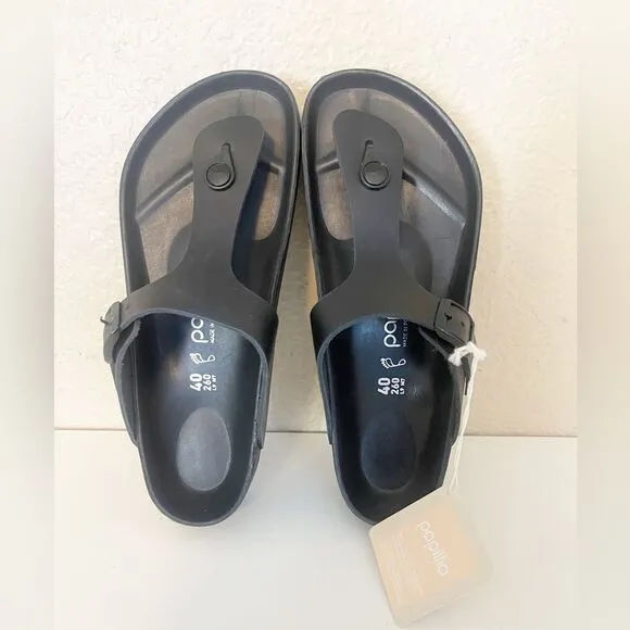 Birkenstock Papillio Gizeh Flex Black Leather Platform Sandals Size 9 NWT