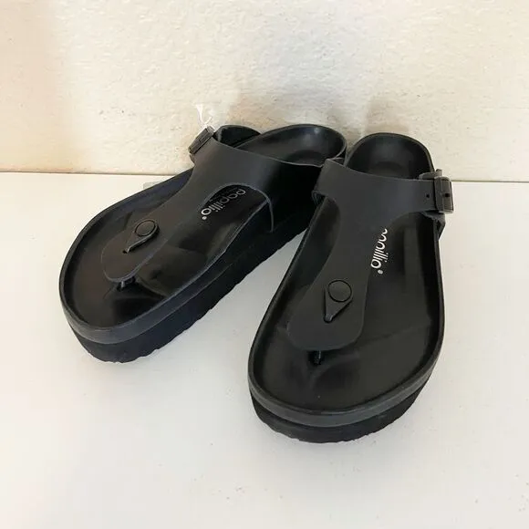 Birkenstock Papillio Gizeh Flex Black Leather Platform Sandals Size 9 NWT