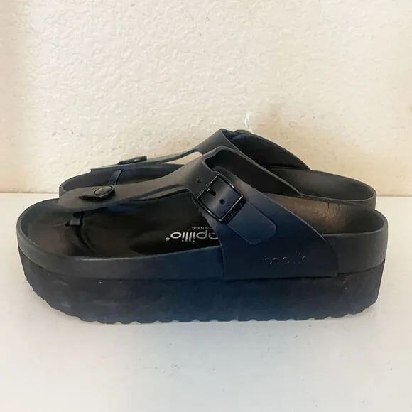 Birkenstock Papillio Gizeh Flex Black Leather Platform Sandals Size 9 NWT