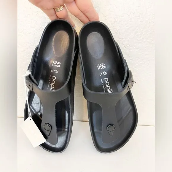 Birkenstock Papillio Gizeh Flex Black Leather Platform Sandals Size 9 NWT
