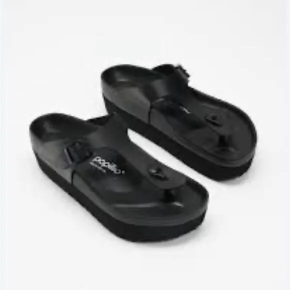 Birkenstock Papillio Gizeh Flex Black Leather Platform Sandals Size 9 NWT