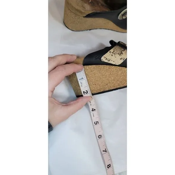 Birkenstock Papillio Fanny Embossed Black Beige Snake Print Leather Wedge Clog S