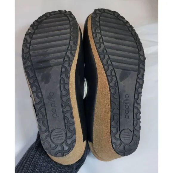 Birkenstock Papillio Fanny Embossed Black Beige Snake Print Leather Wedge Clog S