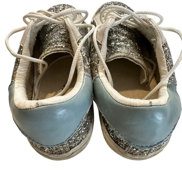 BKS glitter arrow stylish trendy blue heel tab accent tennis shoes